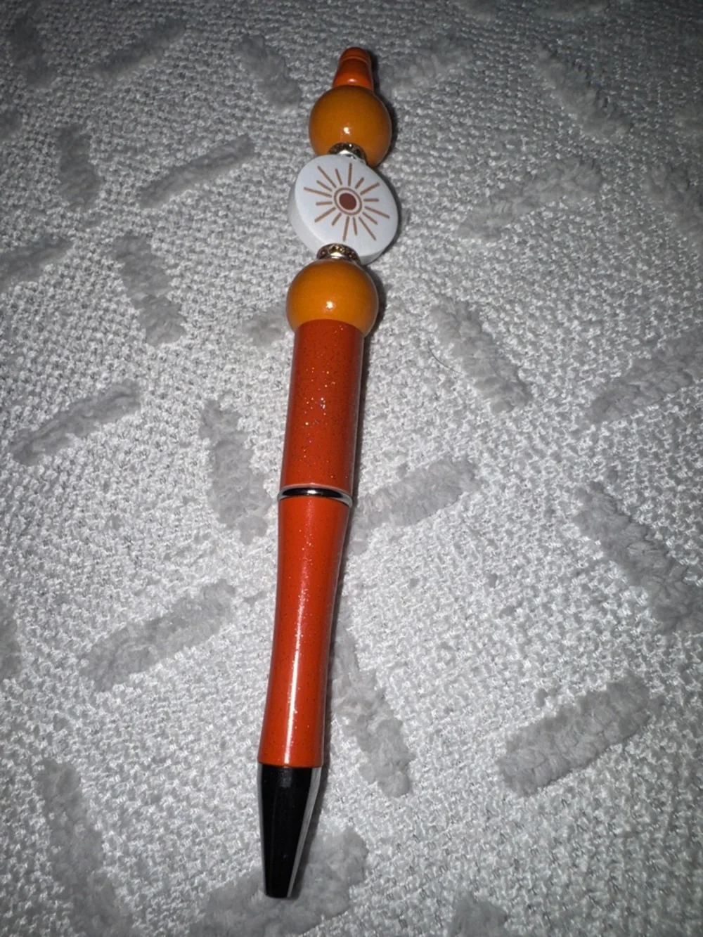 Orange Beaded Ballpoint Pen with Sun Accent